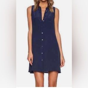 Equipment Mina Silk Button down Sleeveless Shirt Dress in Navy Size XS